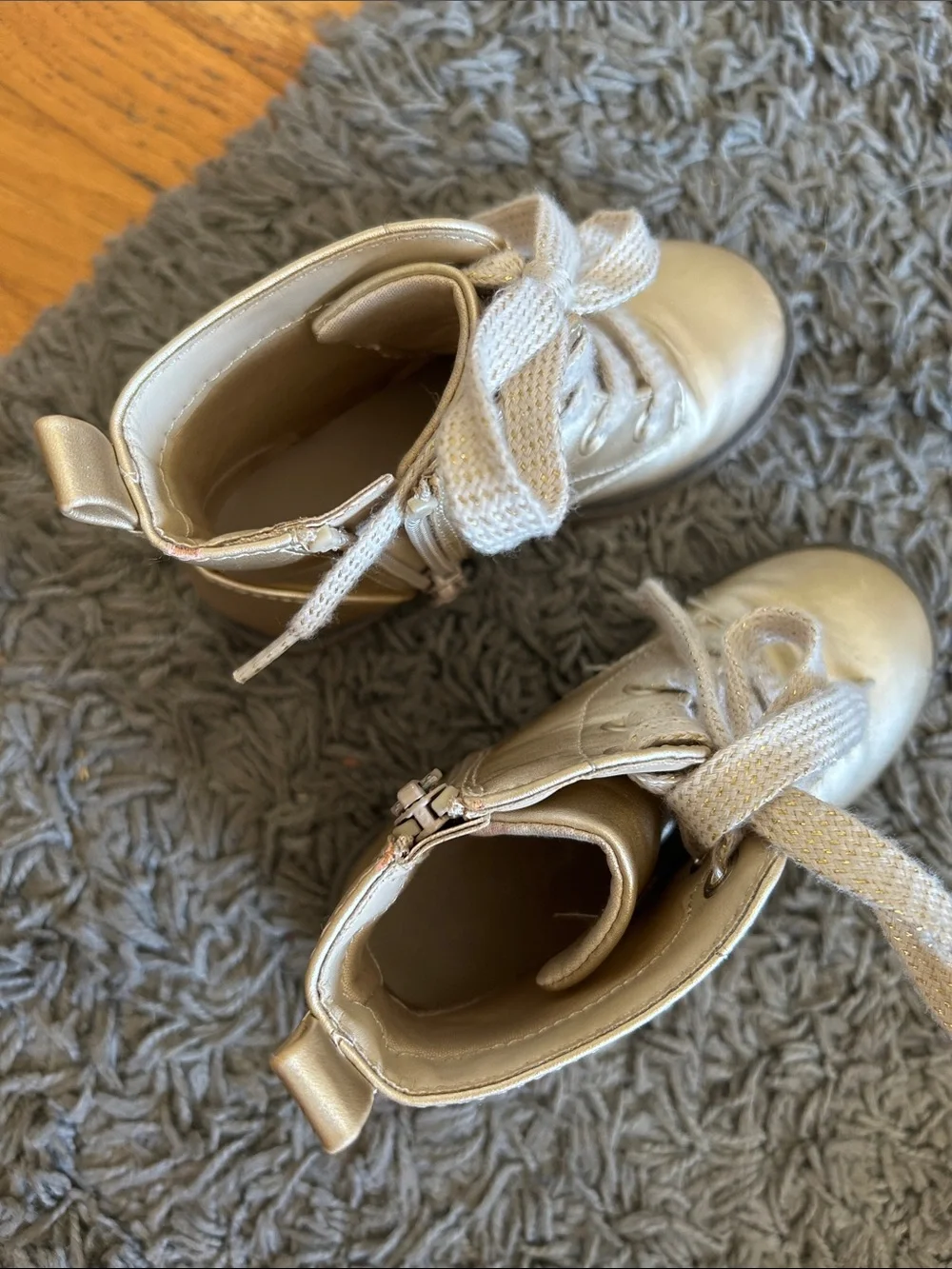 Cat & Jack Toddler Girls Metallic Cream Lace-Up Ankle Boots Size 9